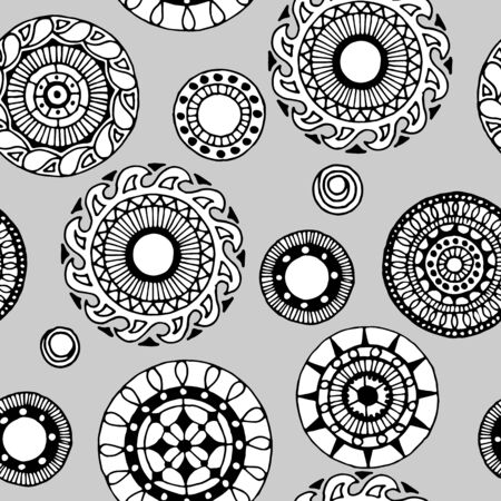 seamless pattern with decorative circles in gray colorsのイラスト素材