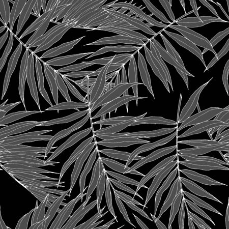 Seamless pattern with tropical leaves in monochrome colors, ornament for wallpaper and fabrics, wrapping paper, background for different designs, scrapbookingのイラスト素材