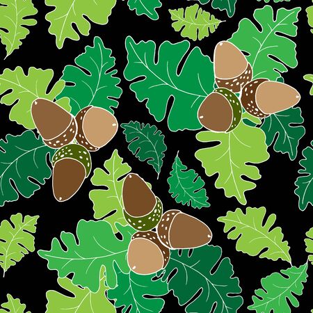 seamless pattern with leaves and acorns, ornament for wallpaper and fabric, wrapping paperのイラスト素材