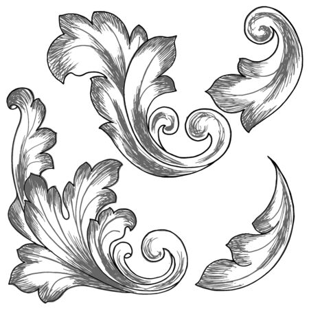 set of classic elements with curls in gray colors, vector illustration, isolate on a white backgroundのイラスト素材