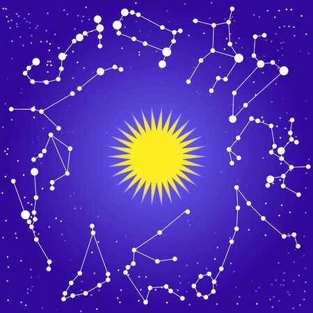 the sky background with stars and constellations, vector illustration, for different design and decorationのイラスト素材