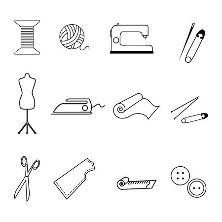 icons with materials and tools for needlework, hobbies, vector illustration, for different designのイラスト素材