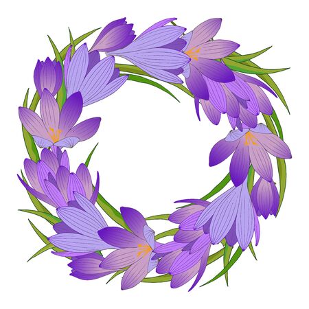 wreath of flowers crocus, background for the inscription, wedding design, vector illustration, isolateのイラスト素材