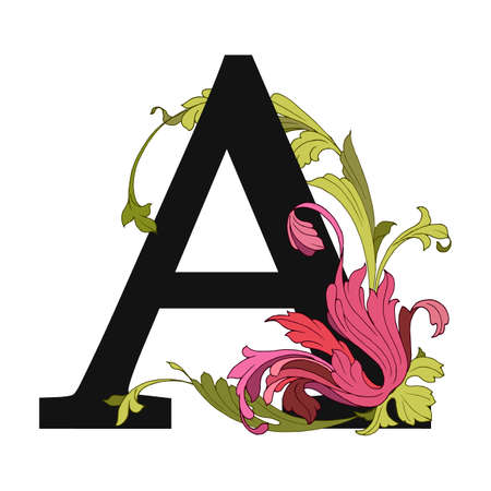 flower alphabet, vector illustration, Isolated on white backgroundのイラスト素材