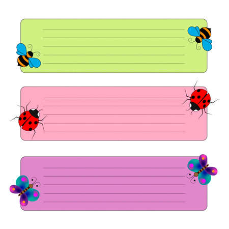 records for bees, butterflies and red beetles, vector illustration, isolate on a white backgroundのイラスト素材