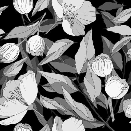 pattern, flowers of roses in gray colors, ornament for wallpaper and fabric, wrapping paper, background for different designsのイラスト素材