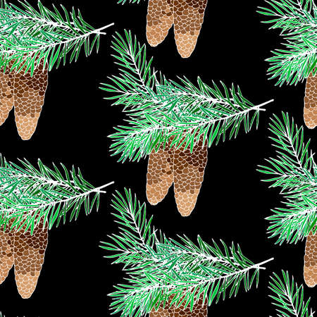 seamless pattern with fir branches and cones, ornament for wallpaper and fabric, wrapping paper, scrapbooking, background for different designsのイラスト素材