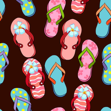 seamless pattern with beach sandals, ornament for wallpaper and fabric, scrapbooking paper, background for different designsのイラスト素材