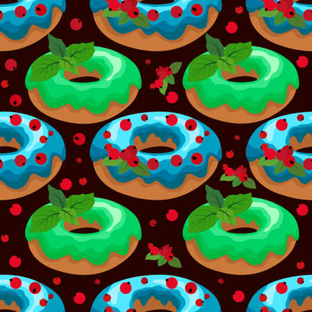 seamless pattern with a picture of sweet donuts, ornament for wallpaper and fabric, scrapbooking paper, background for different designsのイラスト素材