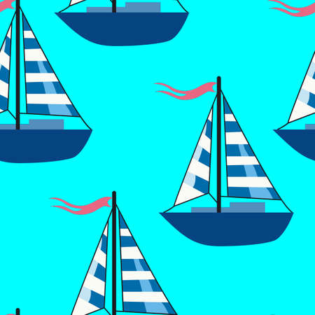 seamless pattern with a picture of a yacht, a boat, ornament for fabric and wallpaper, scrapbooking paper, background for different designsのイラスト素材