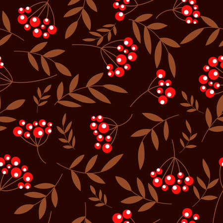 Seamless pattern with leaves and berries of rowan, ornament for fabric and wallpaper, scrapbooking paper, background for different designsのイラスト素材