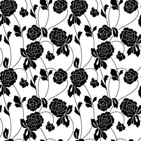 Seamless pattern in monochrome colors with flowers and leaves, ornament for fabric and wallpaper, scrapbooking paper, background for different designsのイラスト素材