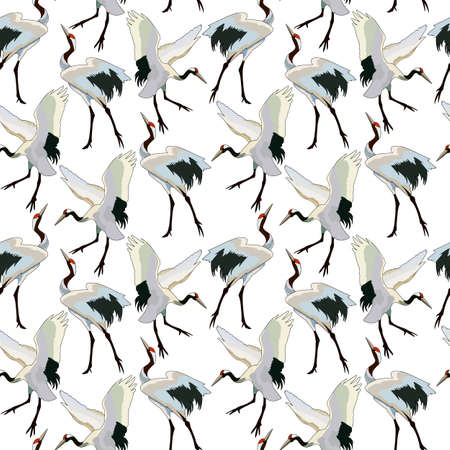 Seamless pattern with storks, ornament for fabric and wallpaper, scrapbooking paper, background for different designsのイラスト素材