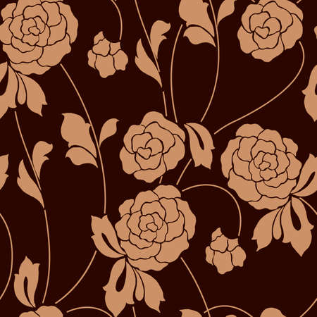 Seamless pattern in monochrome colors with flowers and leaves, ornament for fabric and wallpaper, scrapbooking paper, background for different designsのイラスト素材