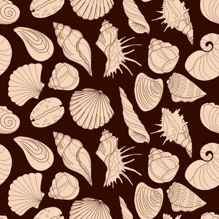 seamless pattern with sea shells in monochrome colors, ornament for wallpaper and fabric, background for scrapbooking, wrapping paperのイラスト素材