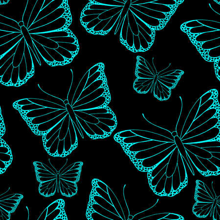 seamless pattern in monochrome colors with a butterfly pattern, ornament for wallpaper and fabric, background for scrapbooking, wrapping paperのイラスト素材