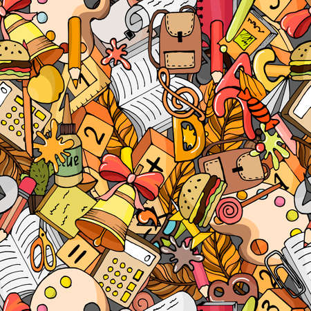seamless pattern with a picture of school supplies, ornament for wallpaper and fabric, wrapper, scrapbooking paperのイラスト素材