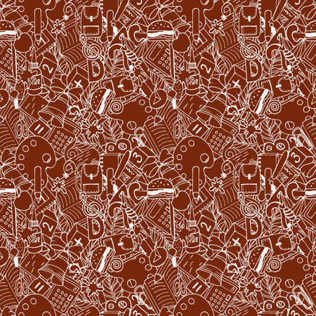 seamless pattern with a picture of school supplies, a linear drawing, ornament for wallpaper and fabric, wrapper, scrapbooking paperのイラスト素材
