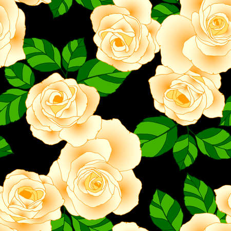 seamless pattern, rose and leaves in bright colors, wedding backgroundのイラスト素材