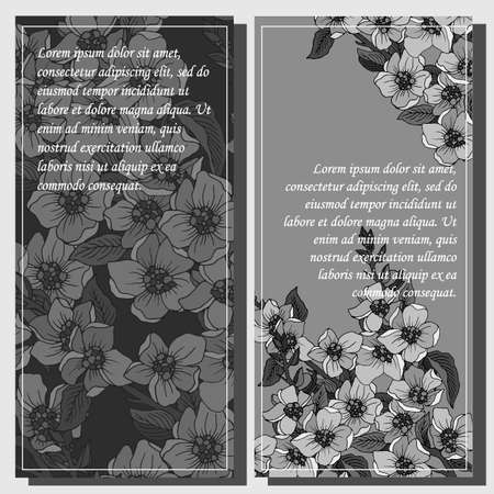 banner for text in monochrome colors with sakura flowers in retro styleのイラスト素材