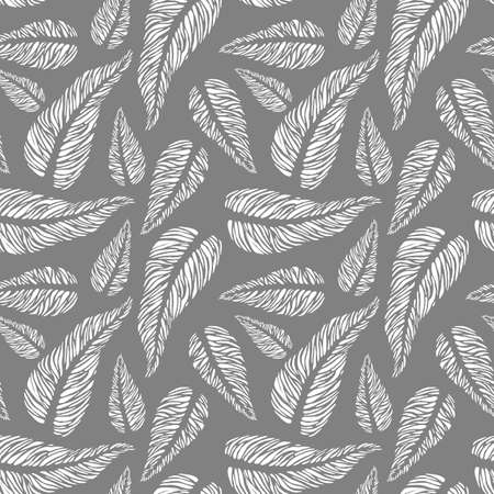 seamless pattern with an abstract pattern, open-ended leaflets, black and white imageのイラスト素材