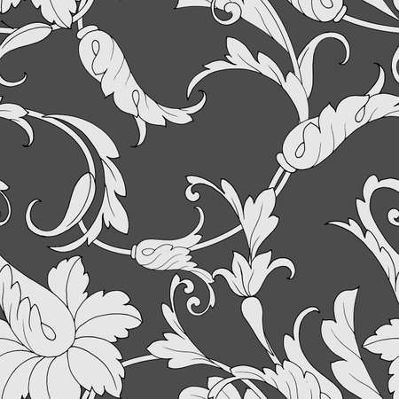 seamless pattern in classic style, isolate on a white background, baroque ornamentのイラスト素材