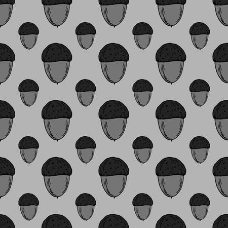 seamless pattern with acorns in monochrome colors, autumn ornamentのイラスト素材