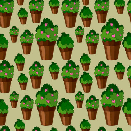 seamless pattern in bright colors with flowers in potsのイラスト素材