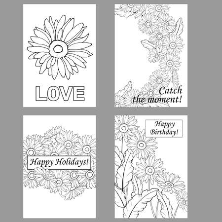 greeting cards, coloring pages, greeting cards with gerbera flowers, daisiesのイラスト素材