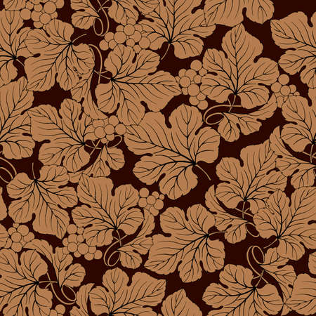 Seamless pattern in brown with grapes and leavesのイラスト素材