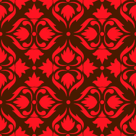 seamless pattern in red, with baroque ornament, swirls classicのイラスト素材