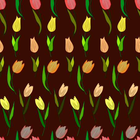 seamless pattern with flowers in simple style, vector illustration, for design of cards, cards and invitations, wallpaper ornament, wrap paper, scrapbookingのイラスト素材