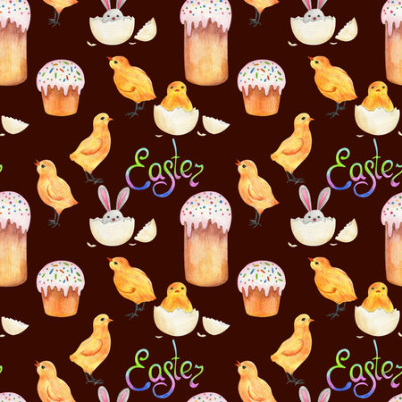 easter background, seamless pattern, watercolor painted, wallpaper ornament, wrapping paperの写真素材