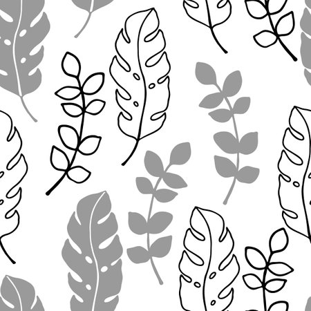 Seamless pattern with the image of tropical leaves, vector illustration, ornament for wallpaper and fabric, wrapping paperのイラスト素材