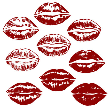 Set of elements with stylized lips, vector illustration, for different design, isolate on a white backgroundのイラスト素材