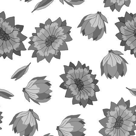 seamless pattern with flowers in black and white, vector illustration, wallpaper ornament, wrapping paperのイラスト素材