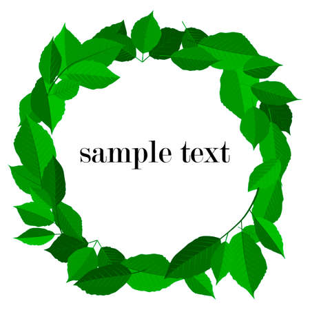vector illustration, floral round frame for leaflets, greetings, green leaves, background for designのイラスト素材