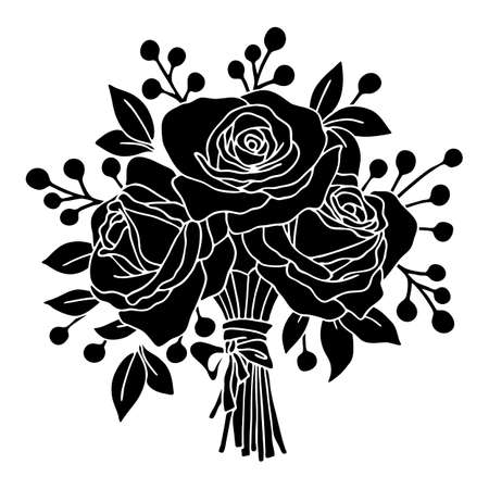 Vector illustration, bouquet of roses, drawing in black, isolate on a white backgroundのイラスト素材