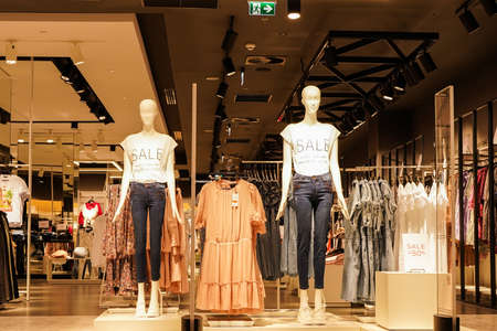 POLAND, BYDGOSZCZ - June 29, 2021: Mannequins. White dummies in a clothing store. Sale of clothes, sell-out, seasonal discounts, black fridayのeditorial素材