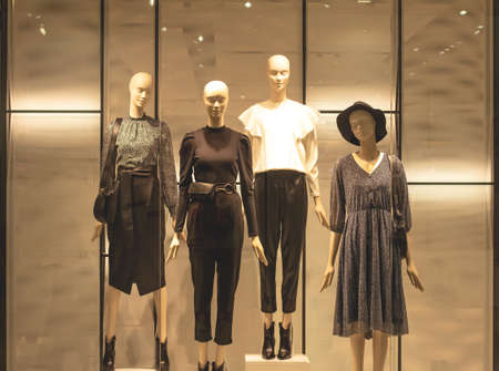 POLAND, BYDGOSZCZ - 18 September 2020: Women's outfits. Mannequins in shop window.のeditorial素材