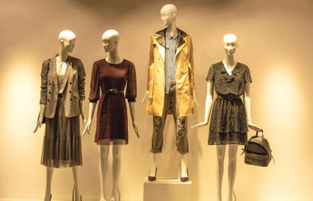 POLAND, BYDGOSZCZ - 18 September 2020: Women's outfits. Mannequins in shop window.のeditorial素材