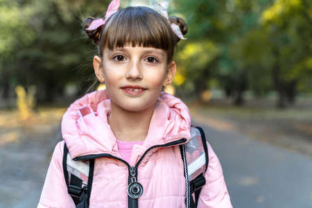 Happy girl goes to school. Everyday lifeの写真素材