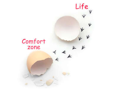 comfort zone. White cubes on glass blue isolated background. Concept of self-developmentの写真素材