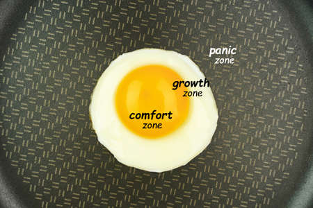 Leave your comfort zone. Footprints from an egg shell. First steps of a chick on a white isolated...