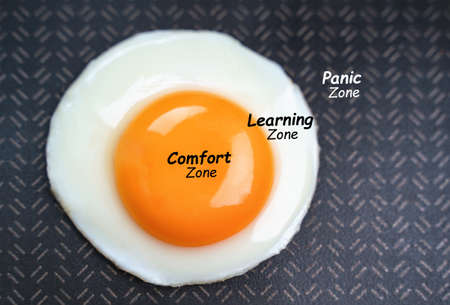 Leave your comfort zone. Footprints from an egg shell. First steps of a chick on a white isolated background. conceptの写真素材