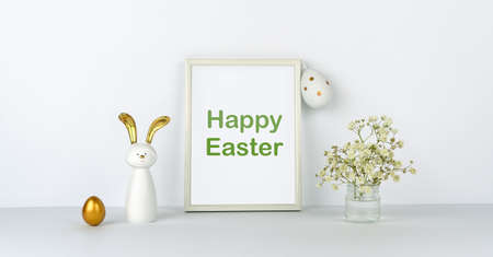 Happy Easter. Quail eggs in the nest against the background of fluffy feathers. Greeting card on the holidayの写真素材