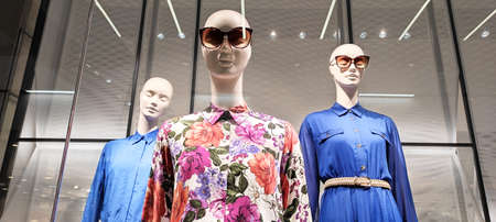 POLAND, BYDGOSZCZ - March 18, 2022: Female mannequins in the window of a fashionable clothing store....