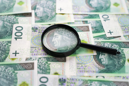 Background from money. Polish banknotes. 100 goldの写真素材
