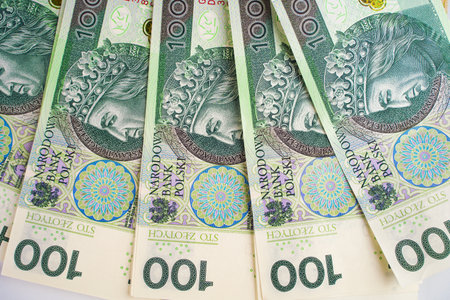 Background from money. Polish banknotes. 100 goldの写真素材