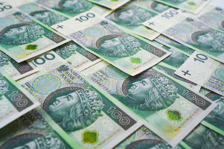 Background from money. Polish banknotes. 100 goldの写真素材